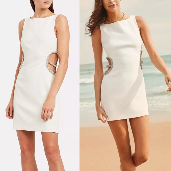 Haney Crystal Open Side White Mini Sleeveless Dress